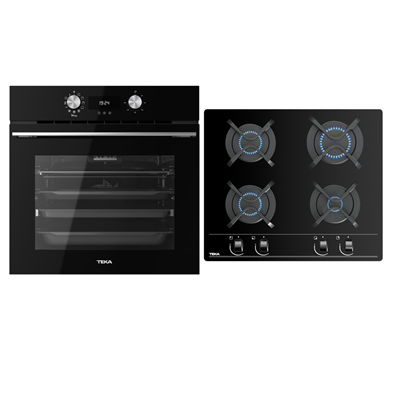 Pachet Cuptor incorporabil Teka HLB 8416- AIR FRY, 70 litri, HydroClean PRO, plus Plita incorporabila pe Gaz, Teka GBC 64000 KBC BK, 4 arzatoare, 60 cm, Sticla Neagra