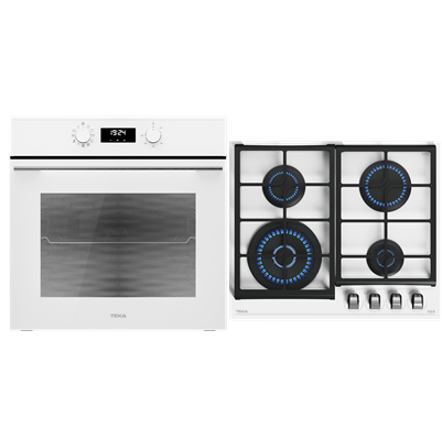 Pachet Cuptor incorporabil Teka HSB 630 W, 71 litri, HydroClean PRO plus Plita incorporabila, Gaz, Teka GZC 64320 XBC WH, 4 arzatoare, 60 cm, sticla Alba