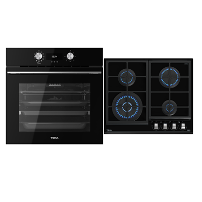 Pachet Cuptor incorporabil Teka HLB 8416- AIR FRY, 70 litri, HydroClean PRO plus Plita incorporabila pe Gaz, Teka GZC 64320 XBC BK , 4 arzatoare, 60 cm, Sticla Neagra