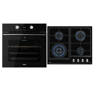 Pachet Cuptor incorporabil Teka HLB 8510 P-M-Pizza, 70 litri, Piroliza, HydroClean PRO plus Plita incorporabila pe Gaz, Teka GZC 64320 XBC BK, 4 arzatoare, 60 cm, Sticla Neagra