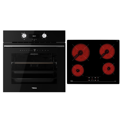 Pachet Cuptor incorporabil Teka HLB 8510 P-M-Pizza, 70 litri, Piroliza, HydroClean PRO plus Plita electrica vitroceramica, Teka TB 6415 , 4 arzatoare, 60 cm, Sticla Neagra