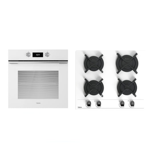 Pachet Cuptor incorporabil Teka HLB 8400 WH, 70 litri, HydroClean PRO plus Plita incorporabila pe Gaz, Teka GBC 64000 KBC WH , 4 arzatoare, 60 cm, cristal alb