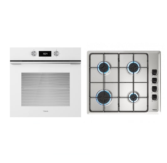 Pachet Cuptor incorporabil Teka HLB 8400 WH, 70 litri, HydroClean PRO plus Plita incorporabila pe Gaz, Teka HLX 640 IX , 4 arzatoare, 60 cm, inox