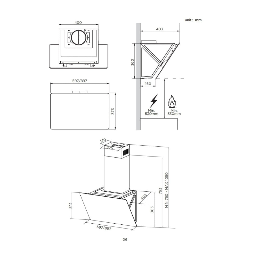 Hota semineu Midea MCVN606, 620 m³/h, 60 cm, Clasa C, 3 viteze, Neagra