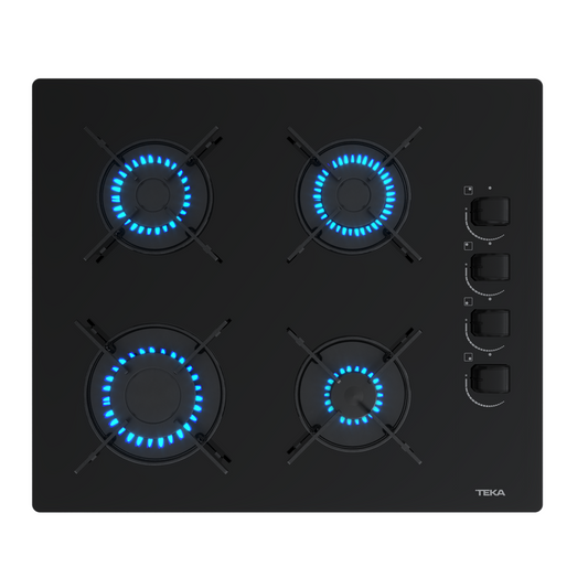 Plita pe gaz Teka GBE 64002 KB, 4 ochiuri, 60 cm, gratare din metal, sticla neagra