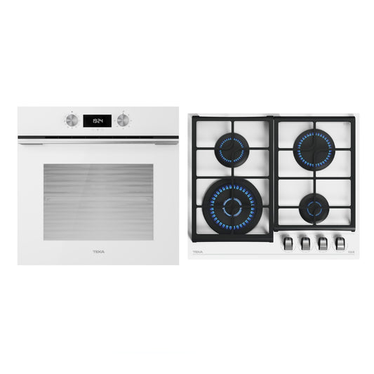 Pachet Cuptor incorporabil Teka HLB 8400 WH, 70 litri, HydroClean PRO plus Plita incorporabila pe Gaz, Teka GZC 64320 XBC WH , 4 arzatoare, 60 cm, cristal alb