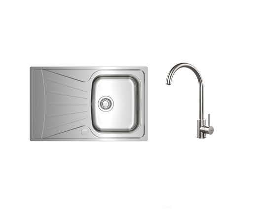 Pachet chiuveta bucatarie Teka TEKAWAY STARBRIGHT 45 E-XP 1B 1D, 790 x 500 mm si baterie Teka UNI 9310 XP, inox