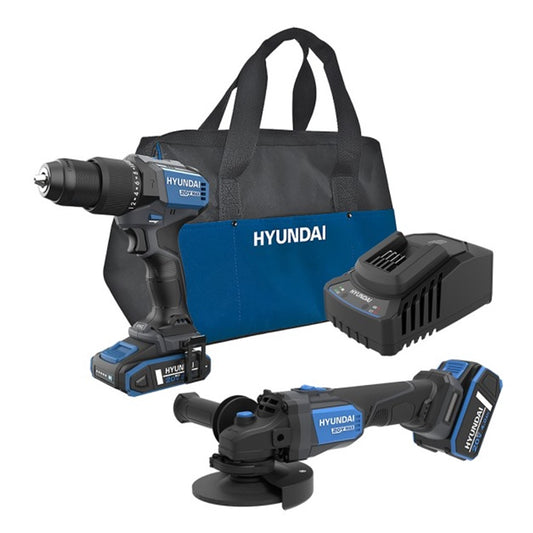 Set masina de gaurit si insurubat brushless cu percutie Hyundai HD20X-60 + polizor unghiular brushless Hyundai AG20X-115, geanta transport