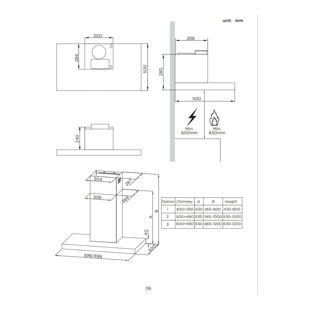 Hota semineu Midea MCT606, 630 m³/h, 60 cm, Clasa C, 3 viteze, Inox