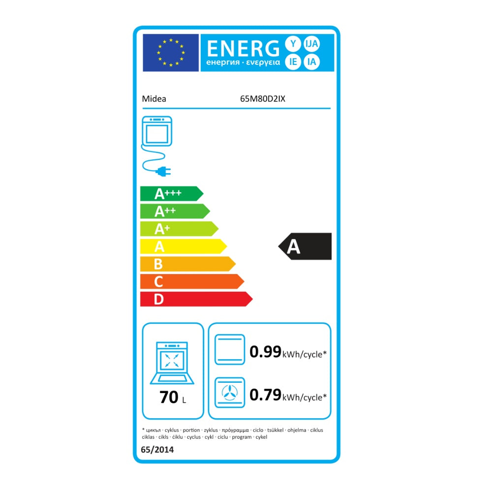 Cuptor electric Midea 65M80D2IX, Hidrolitic, cu 9 functii, 60 cm, 70l, Clasa A, Inox
