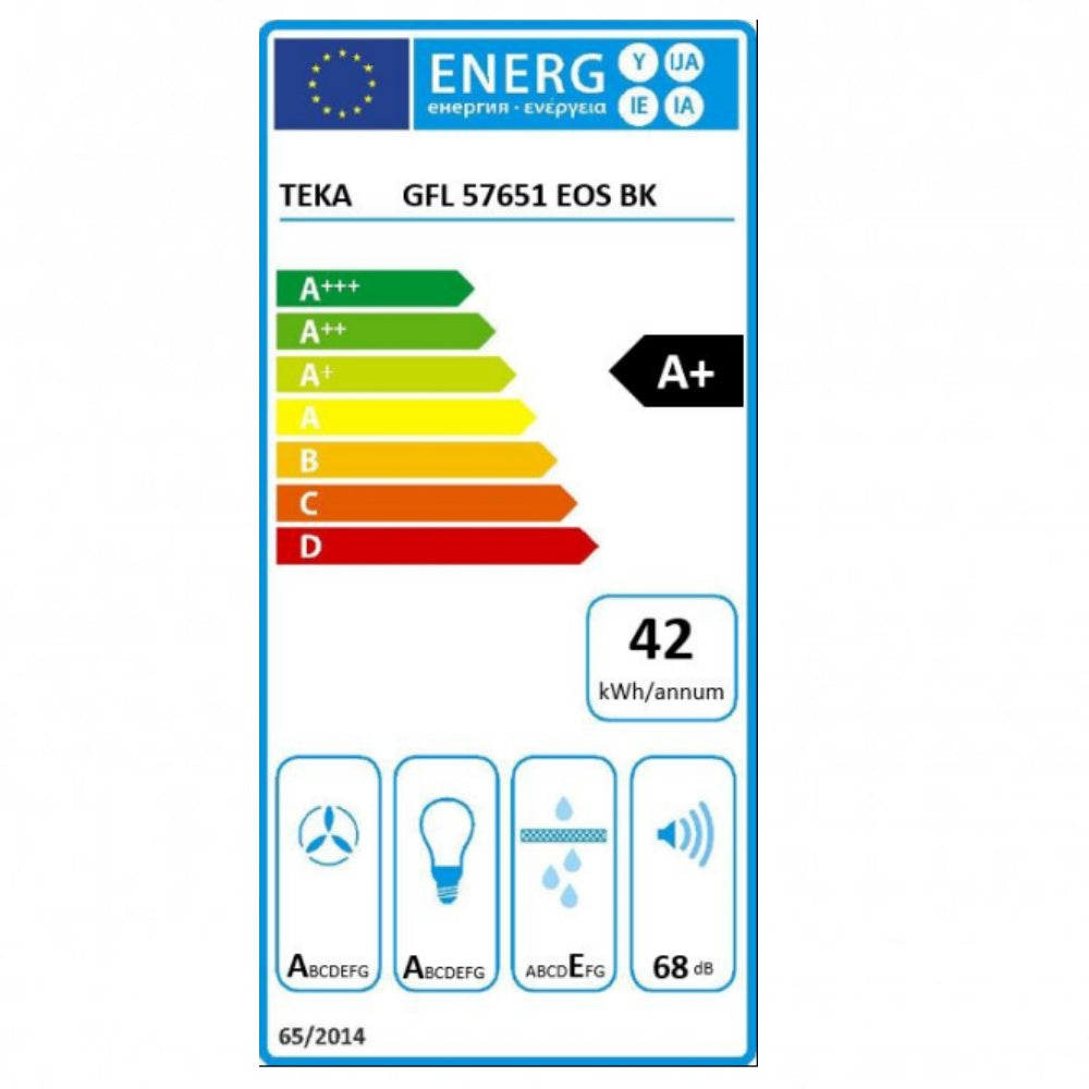 Hota incorporabila Teka GFL 57651 EOS BK, 50 cm, Free Outlet: 735 m3/h, Clasa A+, Inox/cristal negru