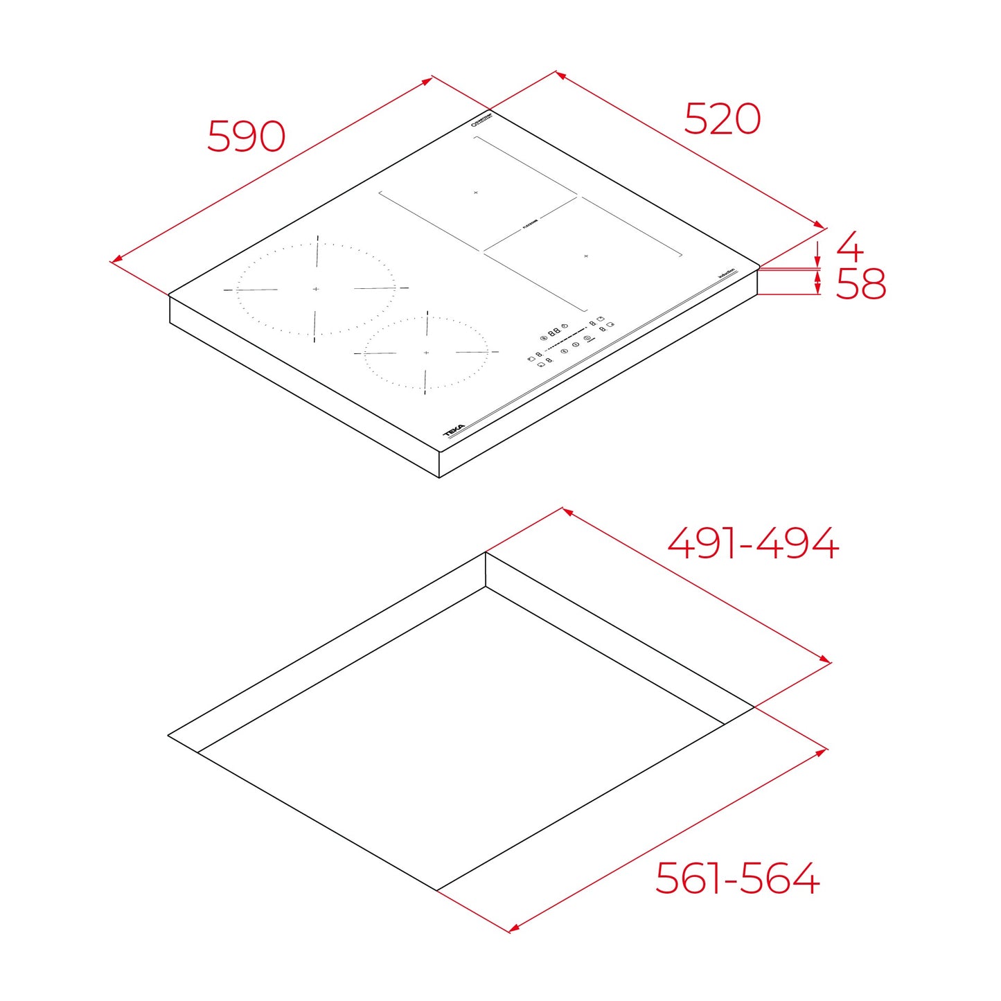 Plita electrica cu inductie Teka IBF 64210 SSM BK, panou de control MonoSlider, 4 zone, 9 nivele de putere 60 cm, Cristal negru
