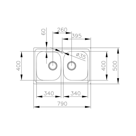 Chiuveta din inox Teka UNIVERSE 2B 80, 790 x 500 mm, 2 cuve, inox microtexturat