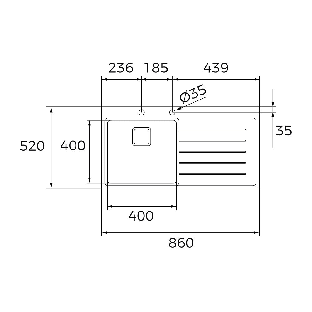 Chiuveta din inox Teka, Zenit RS15 1B 1D 86, 860 x 520 mm, picurator dreapta, inox