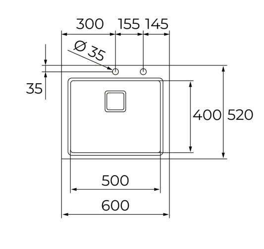 Chiuveta din inox Teka ZENIT RS15 1B, 600 x 520 mm, 1 cuva PureLine, inox