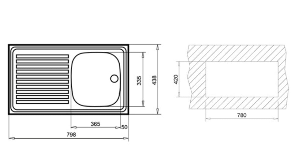 Chiuveta din inox TEKA Universal E/800.440 1B 1D, 800x440mm, Picurator stanga, Inox