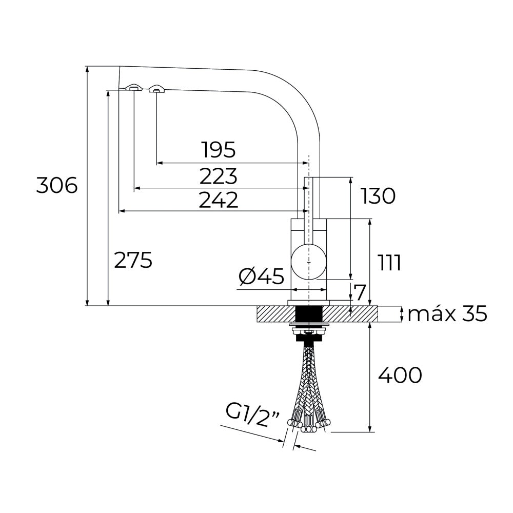 Baterie de bucatarie Teka OS 208 BK, cu teava inalta, optiune pentru apa filtrata, Neagru mat