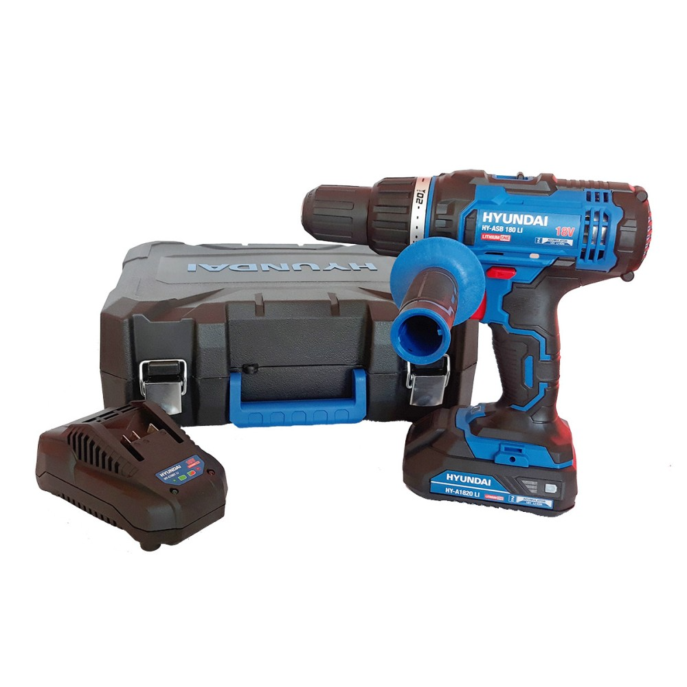 Masina cu acumulator de gaurit/insurubat cu percutie Hyundai HY-ASB 180 LI, Li-Ion 18V 2.0 Ah, cutie, 2 trepte de viteza