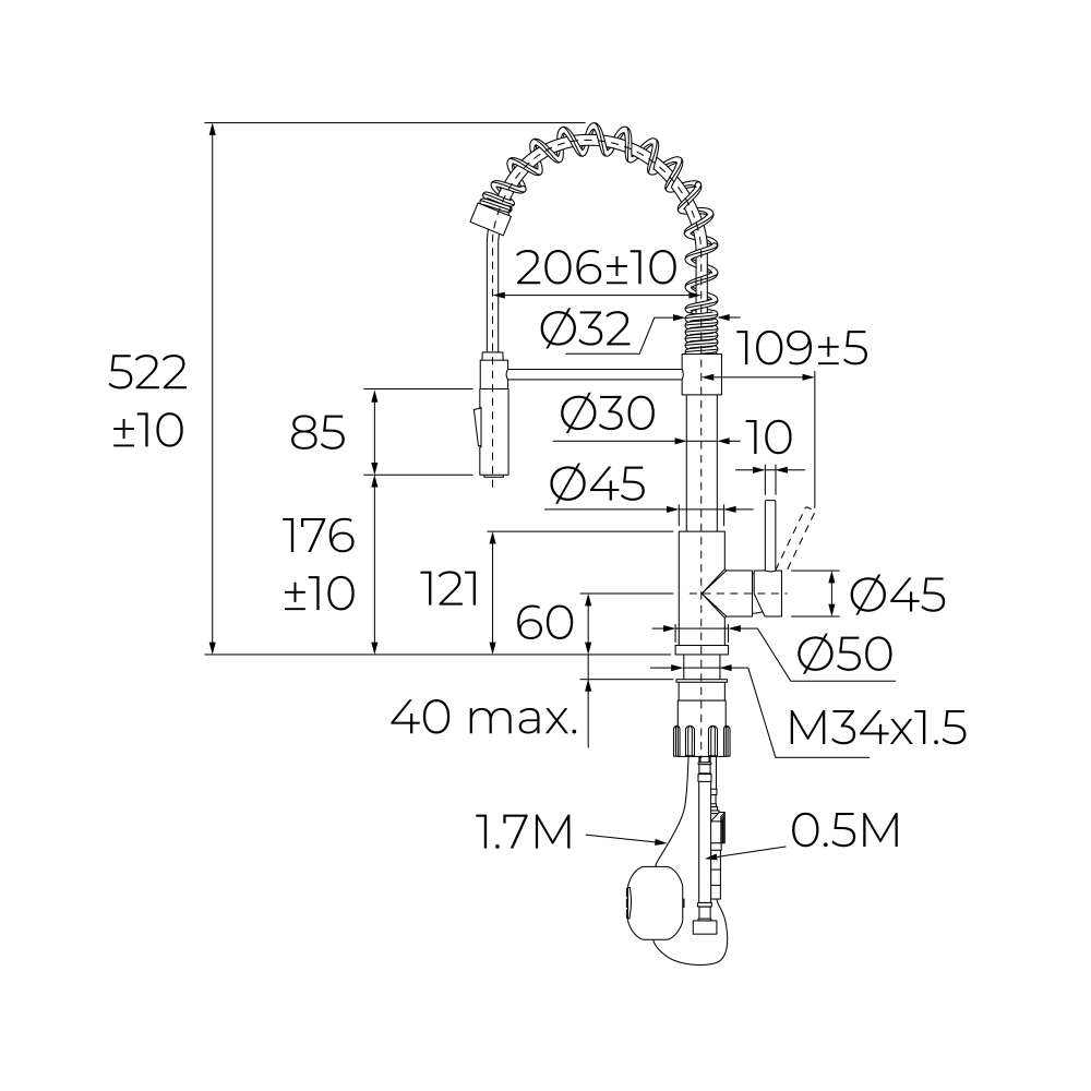 Baterie de bucatarie Teka UNI 9912 XP, cu teava inalta si arc flexibil, 2 functii jet, inox