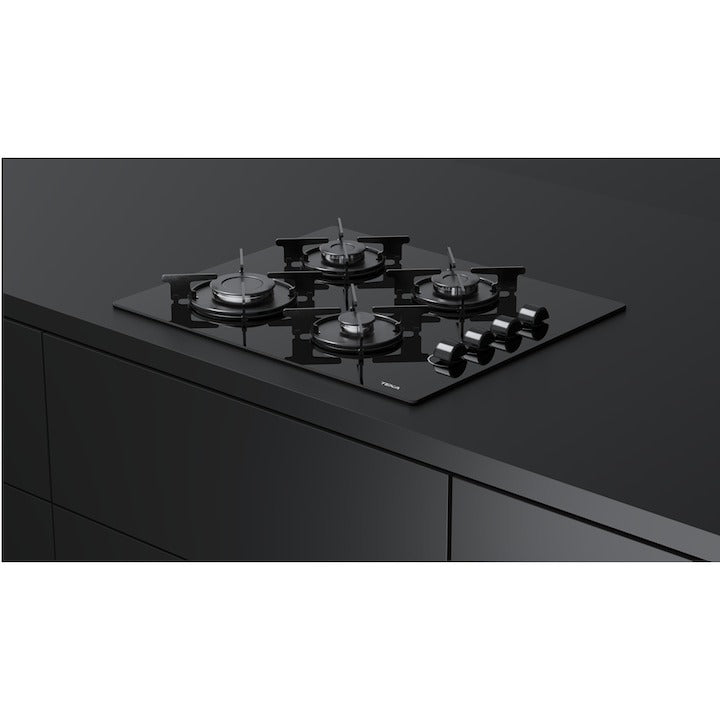 Plita pe gaz Teka GBE 64002 KB, 4 ochiuri, 60 cm, gratare din metal, sticla neagra