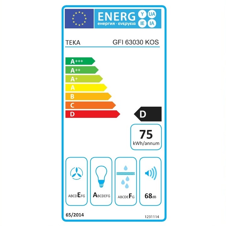 Hota incorporabila, integrata, Teka GFI 63030 KOS IX, 60 cm, 316 m3/h, clasa D, Inox/sticla neagra