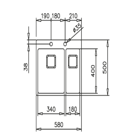 Chiuveta din inox Teka FORLINEA RS15 2B 580, 580 x 500 mm, 2 cuve, montare pe blat sau la nivelul blatului, inox