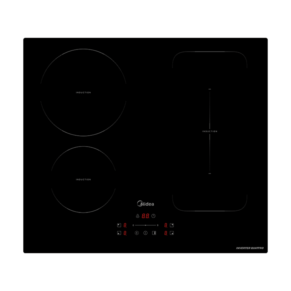Plita electrica cu inductie Midea MIH740F38K0, 4 zone. 9 niveluri de putere, 60 cm, sticla neagra