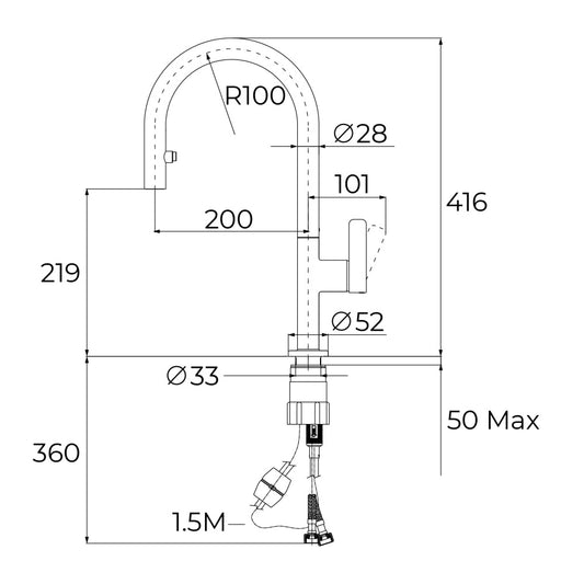 Baterie de bucatarie Teka OVAL 9382 CR, cu teava inalta, 2 functii jet, Crom