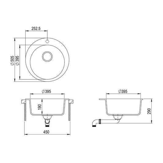 Chiuveta din Tegranite+, Teka Clave 45 B-TQ 1B T, 1 cuva, 505 mm x 505 mm, montare Incastrat, Schwarzmetallic
