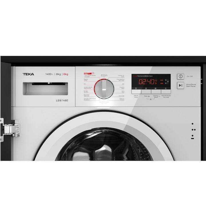 Masina de spalat rufe cu uscator incorporabila Teka LSI6 1480, 8 kg, 6 kg capacitate de uscare, 1400 rpm, 16 programe de spalare, 60 cm, motor invertor, Clasa E