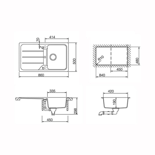 Chiuveta Tegranite Teka SIMPLA 45 B TG, 860 x 500 mm, negru metalizat