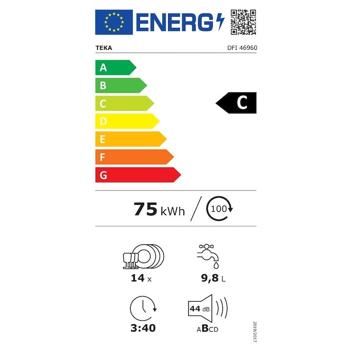 Masina de spalat vase Teka DFI 46960, complet incorporabila, 14 seturi, 8 programe de spalare, balamale glisante, motor cu invertor, 60 cm, clasa C