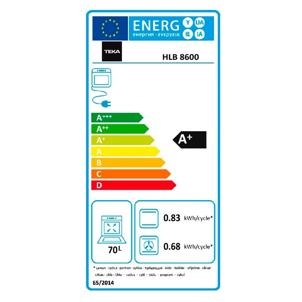 Cuptor electric Teka HLB 8600 BK, 12 functii, HydroClean® PRO, 60 cm, 70l, A+, Sticla Neagra