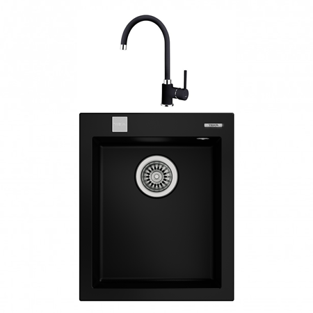 Pachet chiuveta bucatarie Teka FORSQUARE 34.40 TG Q, 500 x 410 mm si baterie Teka SP 995 Q negru metalizat