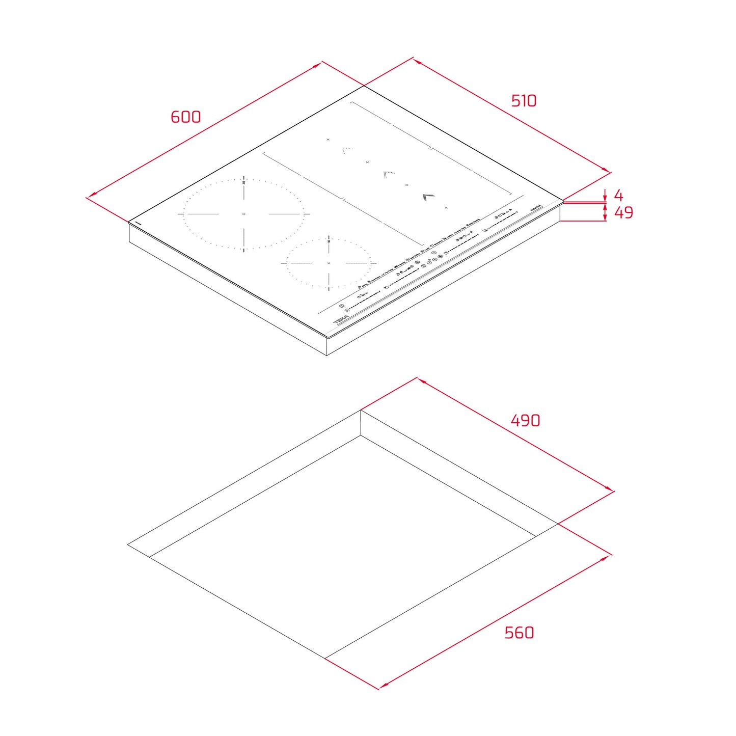 Plita electrica cu inductie Teka IZS 66800 MST BK, functie Slide Cooking, 4 zone, 60 cm, sticla neagra