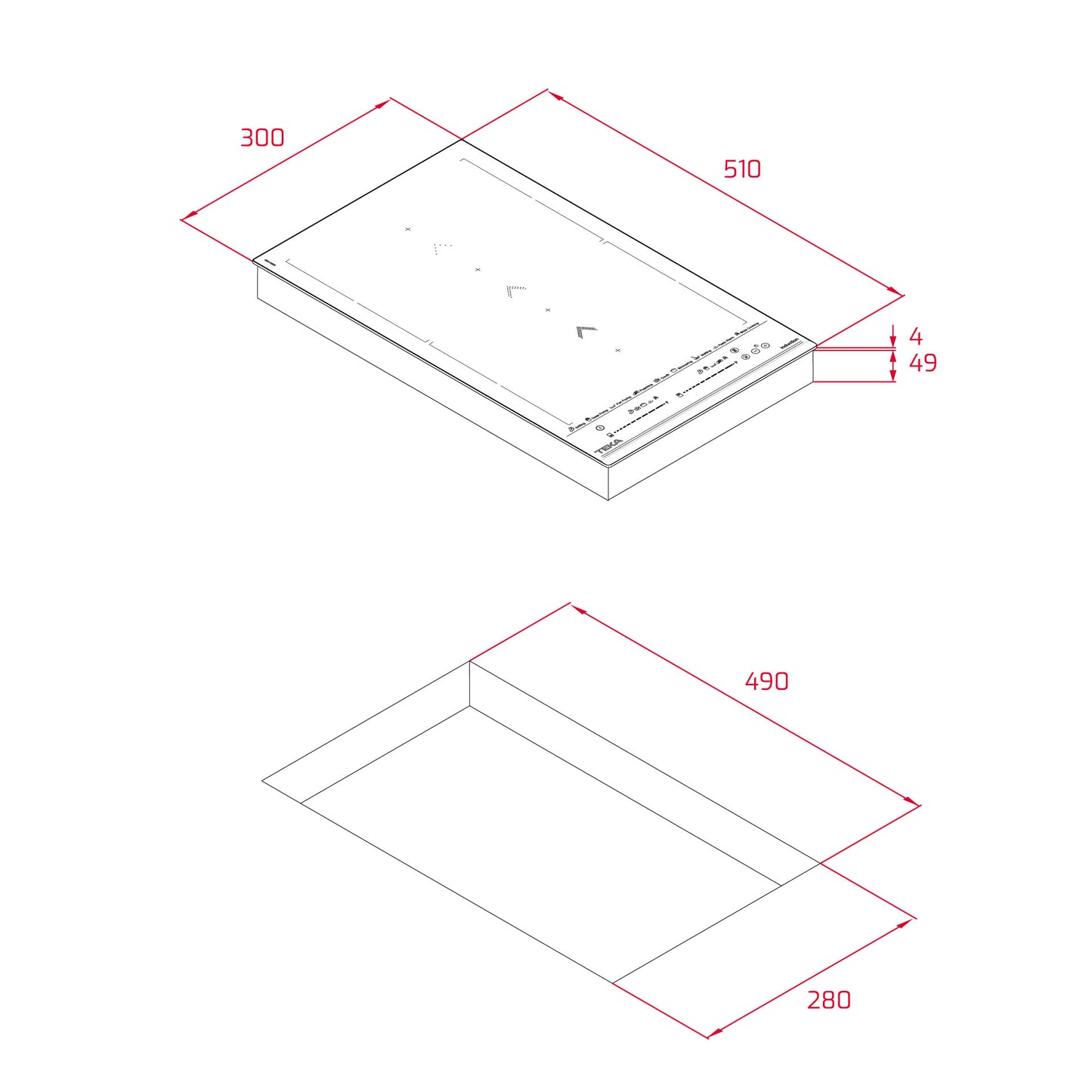 Plita pe indutie modulara Teka IZS 34700, 4 zone de gatit, 30 cm, Cristal Negru