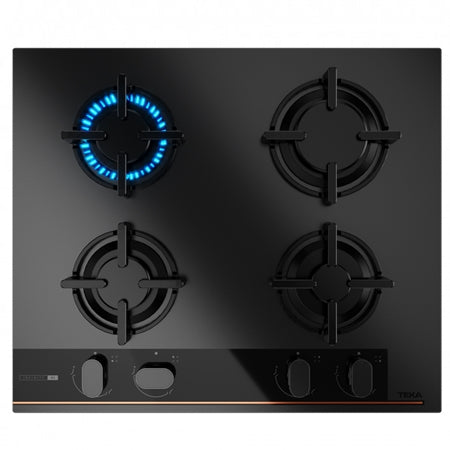 Plita pe gaz Teka GBC 64-G1 GBC BM, 4 ochiuri, 60 cm, gratare fonta, sticla neagra mata