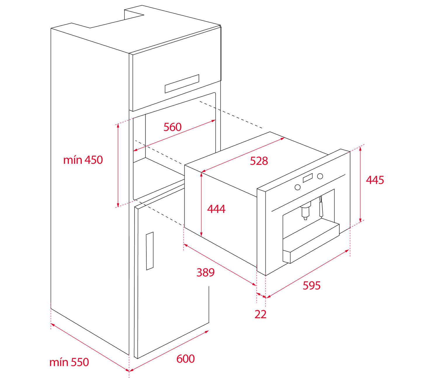 Espressor încorporabil negru Teka cu panou frontal neted, display digital și două duze pentru cafea, fără ramă inox.