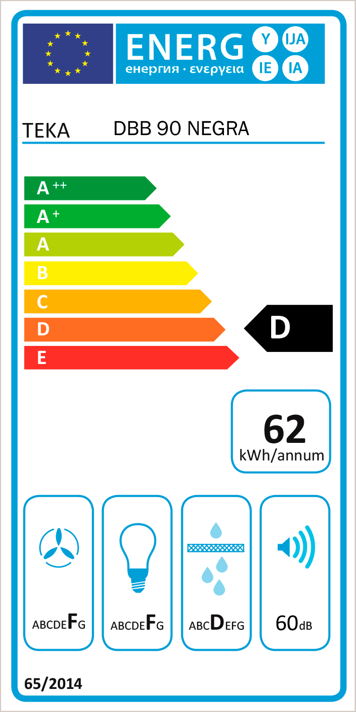 Hota şemineu Teka DBB 90 B, cu butoane de comandă, 90 cm, Negru