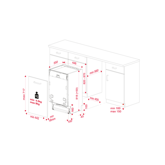 Masina de spalat vase Teka DFI 74960, complet incorporabila, 10 seturi, 9 programe de spalare, 45 cm, clasa C