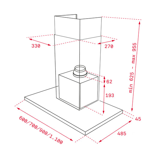 Hota decorativa Teka DLH 686 T, 60 cm, 701 m3/h, A+, inox/sticla neagra