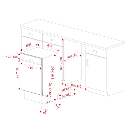 Masina de spalat vase Teka DSI 44700 SS, partial incorporabila, 9 seturi, 45 cm