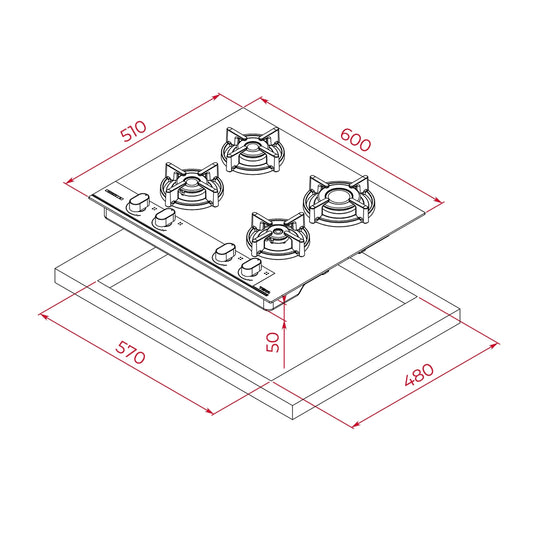 Plita pe gaz Teka GBC 64-G1 GBC BM, 4 ochiuri, 60 cm, gratare fonta, sticla neagra mata