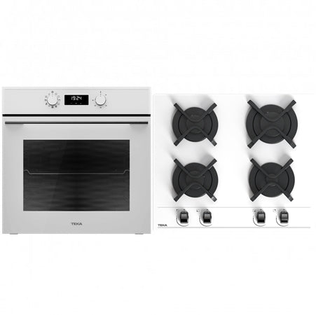 Pachet Cuptor incorporabil Teka HSB 630 WH, 71 litri, HydroClean PRO + Plita incorporabila, Gaz, Teka GBC 64000 WH, 4 Arzatoare, 60 cm, Cristal alb