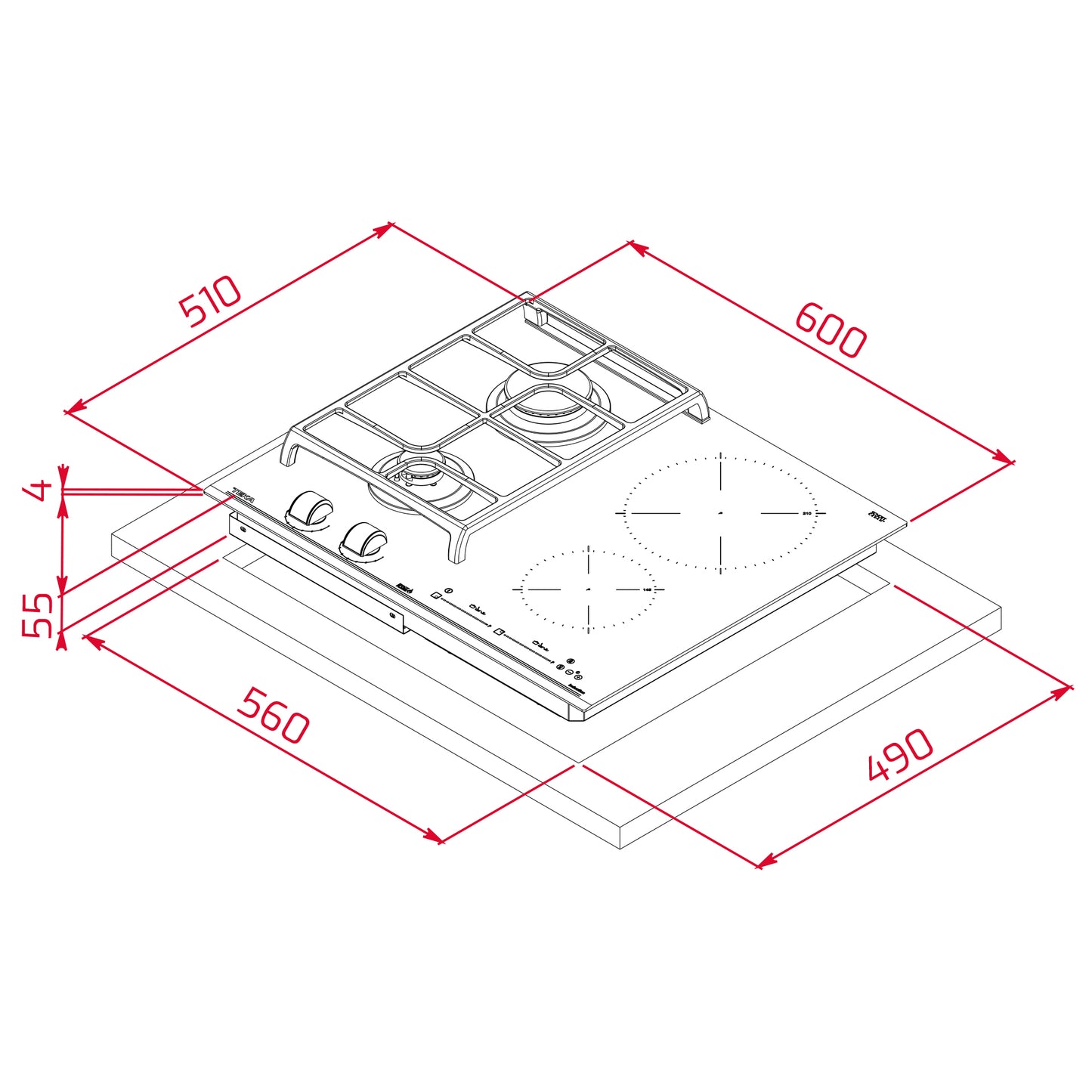 Plita mixta Teka JZC 64322 BK ABN,2 zone gaz + 2 zone inducţie, 60 cm, sticla Negra