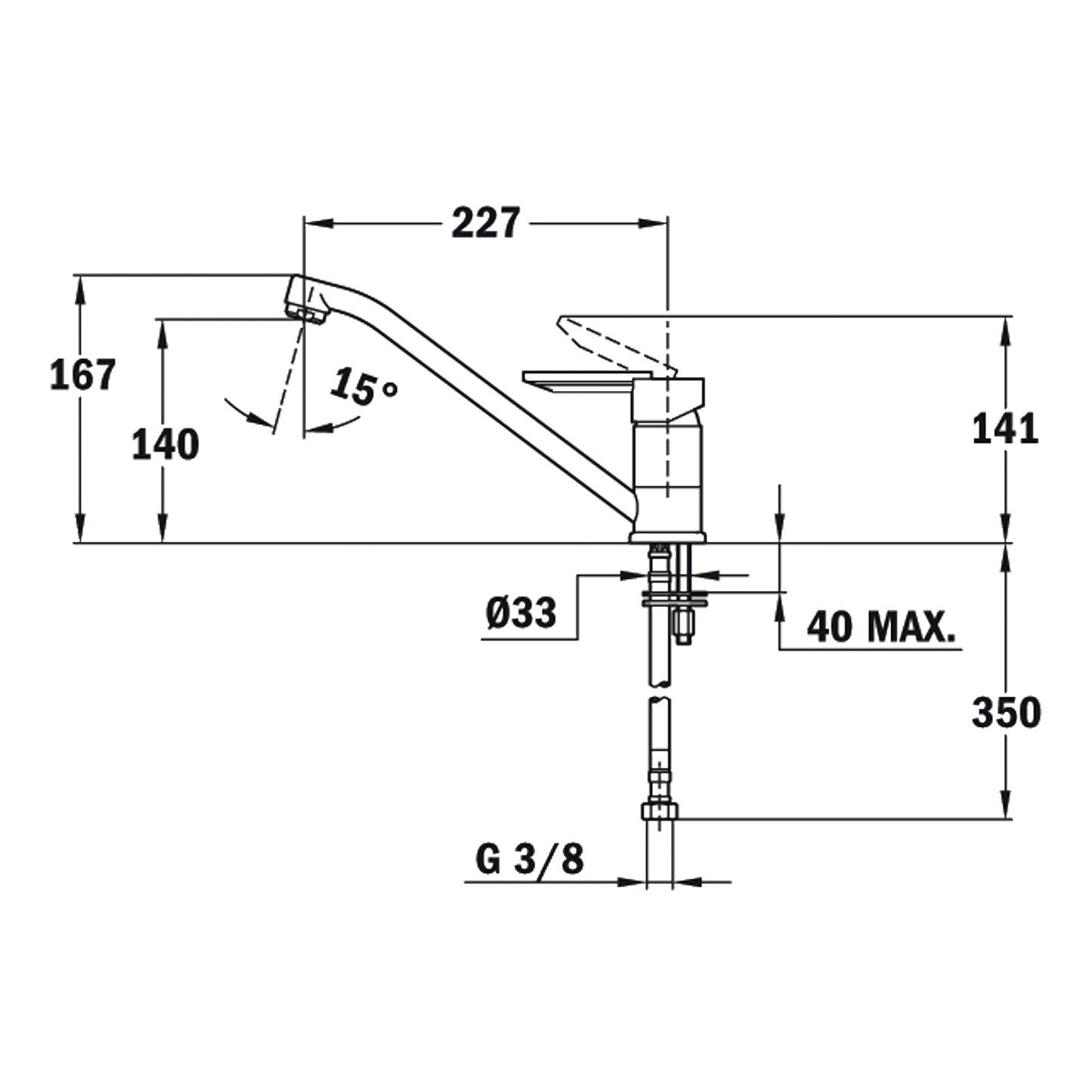 Baterie de bucatarie Teka ML, cu ţeavă joasă şi aerator anticalcar, Crom