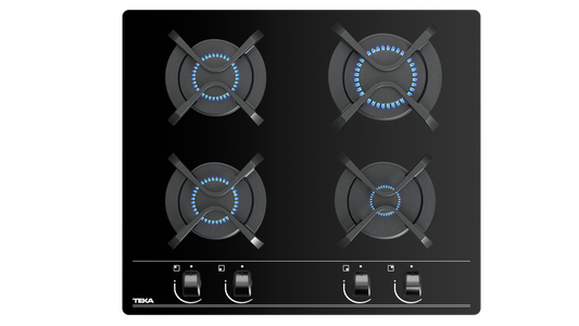 Plita pe gaz Teka GBC 64000 BK,4 zone de gatit, 60 cm, Sticla Neagra