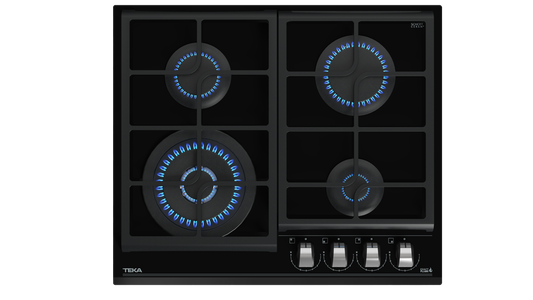 Plita pe gaz Teka GZC 64320,4 zone de gatit, 60 cm, sticla Negra