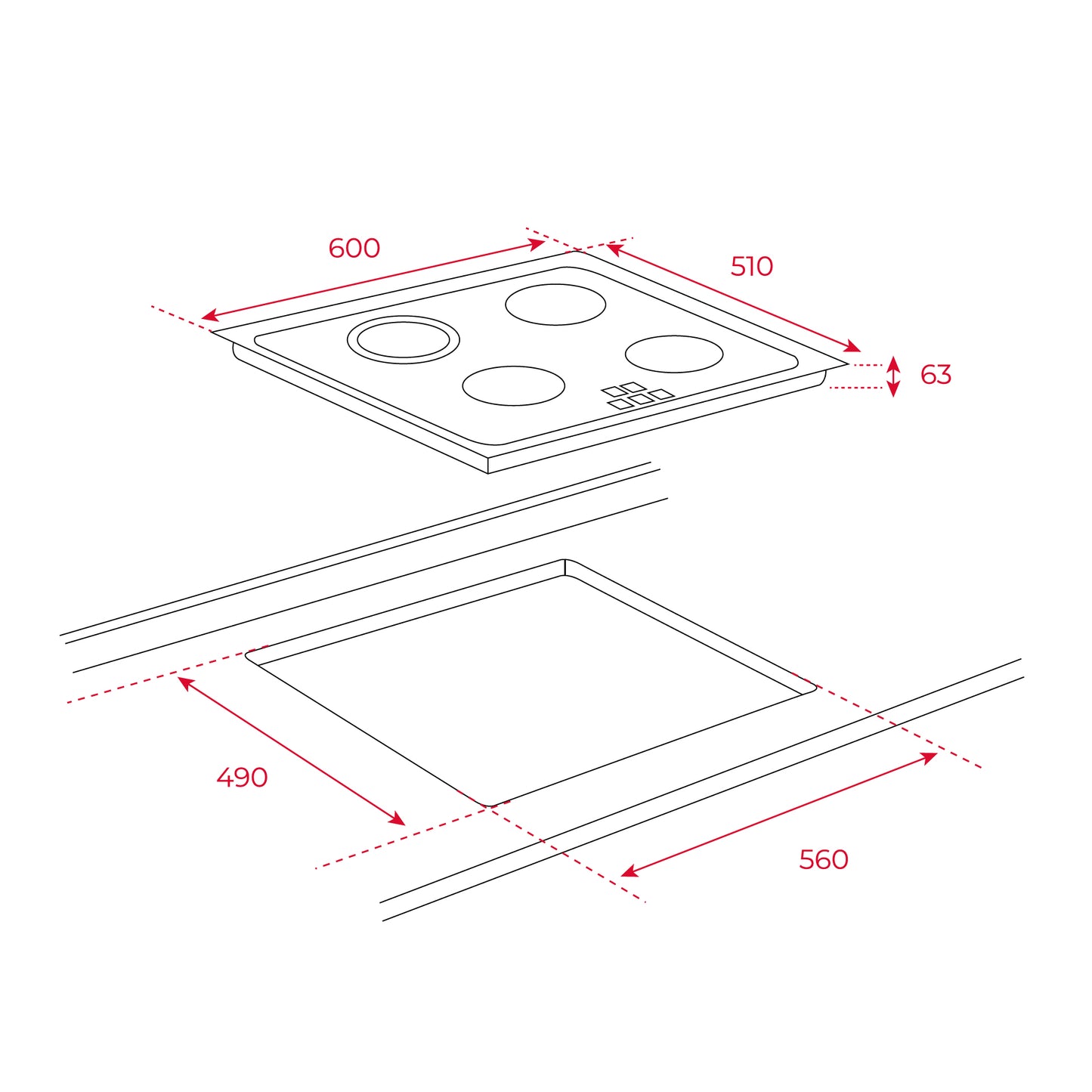 Plita electrica vitroceramica Teka TT 6420, 4 zone, 60 cm, cadru metalic Slim Touch Control, sticla neagra