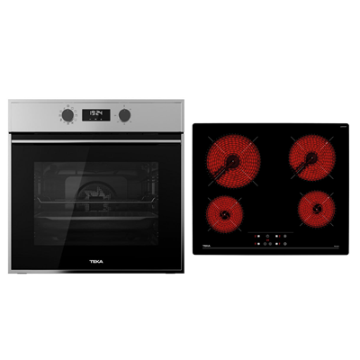 Pachet Cuptor incorporabil Teka HSB 635, 71 litri, HydroClean PRO plus Plita electrica vitroceramica, Teka TB 6415, 4 arzatoare, 60 cm, sticla neagra